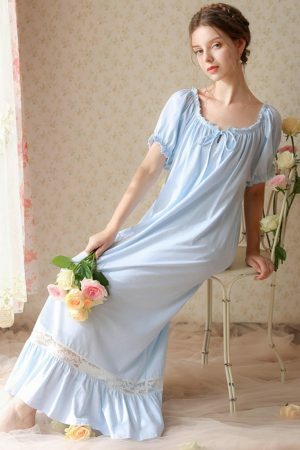 Y2K Lace Long Robe: Elegant Victorian Cotton Night Dress