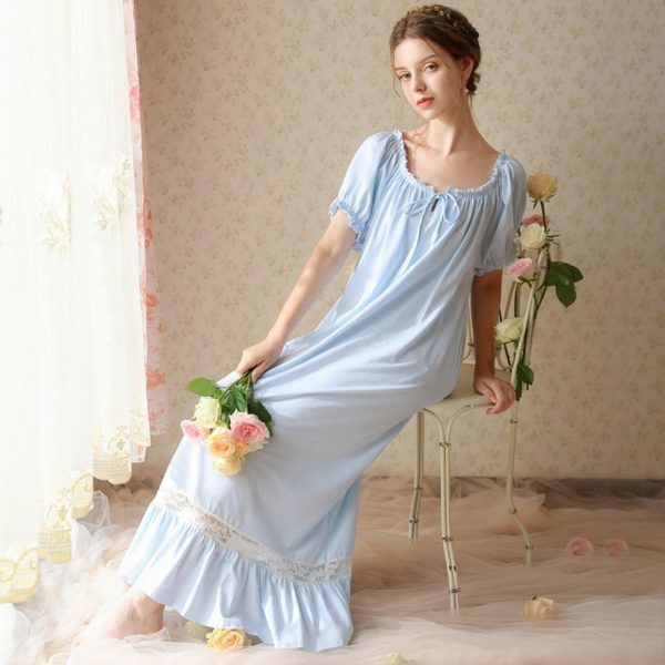 Y2K Lace Long Robe: Elegant Victorian Cotton Night Dress