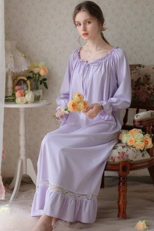 Y2K Lace Long Robe: Elegant Victorian Cotton Night Dress