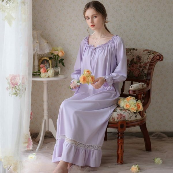 Y2K Lace Long Robe: Elegant Victorian Cotton Night Dress