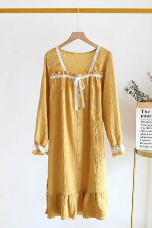 Y2K Lace Long-Sleeve Night Dress Women's Streetwear Fashion