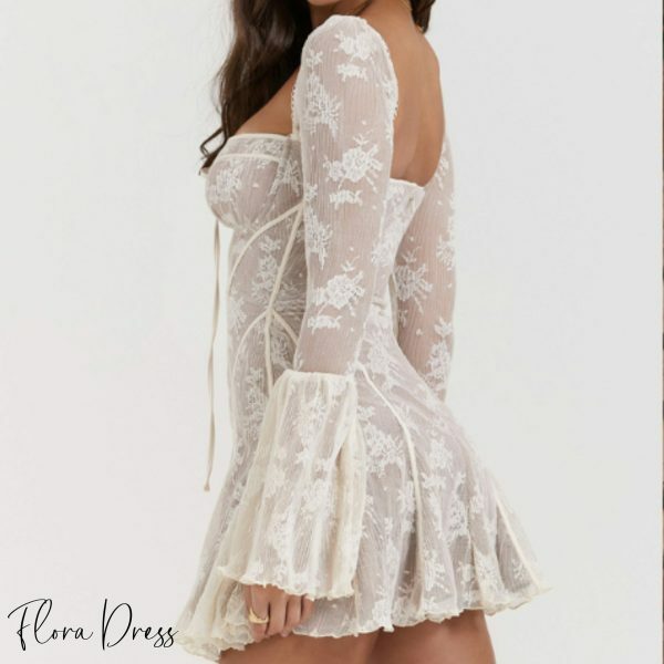 Y2K Lace Mini Dress with Bell-Bottom Sleeves for Wedding Guest, Prom, Cocktail Party