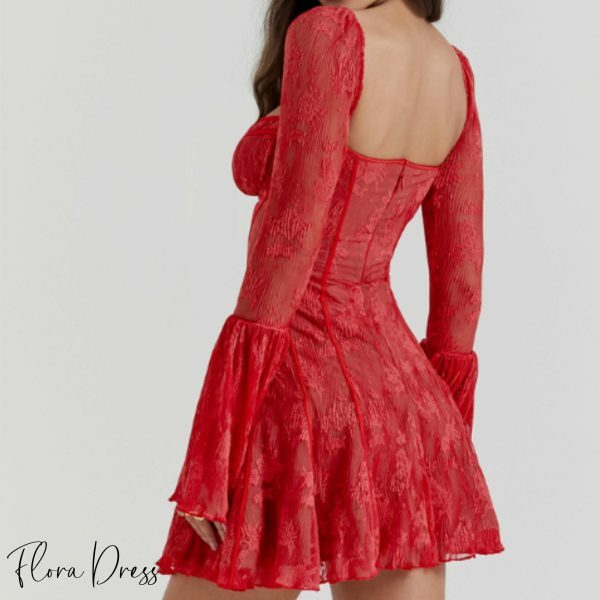 Y2K Lace Mini Dress with Bell-Bottom Sleeves for Wedding Guest, Prom, Cocktail Party