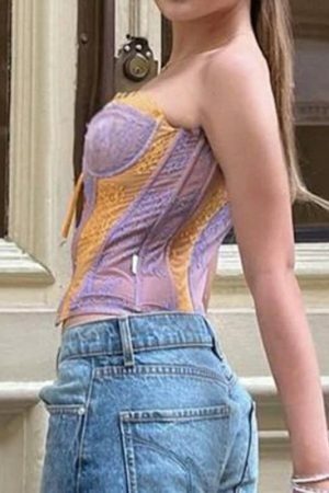 Y2K Lace Patchwork Bandage Bustier Off Shoulder Streetwear