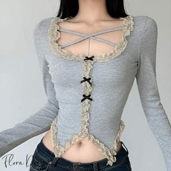 Y2K Lace Trim Crop Top for Coquette Streetwear Aesthetic
Fairy Grunge Aesthetic Tshirt with Coquette Bow Lace
Korean Fashion Fairycore Long Sleeve Tee