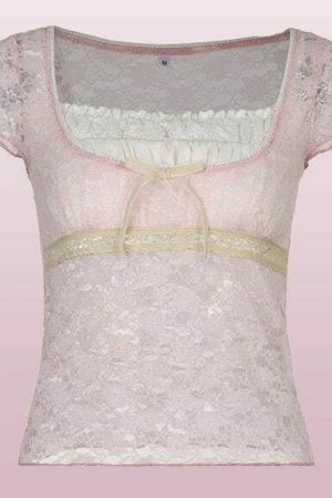 Y2K Lace Trim Milkmaid Coquette Crop Top - Retro Sweet Korean Aesthetic