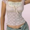 Y2K Lace Trim Milkmaid Coquette Crop Top - Retro Sweet Korean Aesthetic