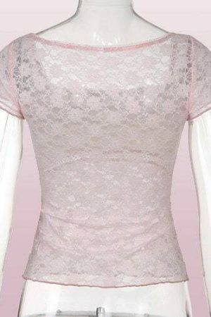 Y2K Lace Trim Milkmaid Coquette Crop Top - Retro Sweet Korean Aesthetic