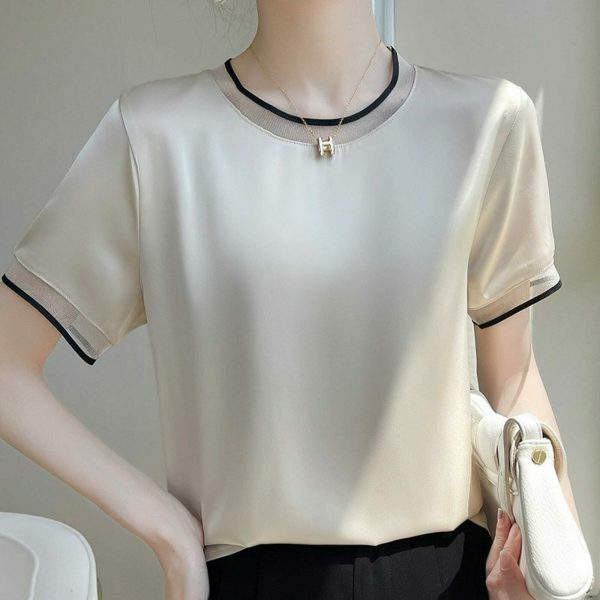 Y2K Lace Trim Silk Blouse Women's Streetwear Tee