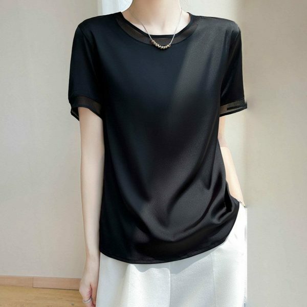 Y2K Lace Trim Silk Blouse Women's Streetwear Tee