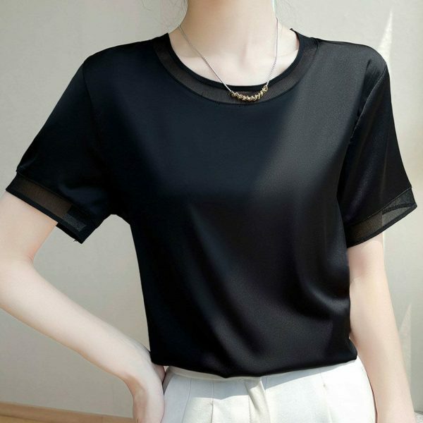 Y2K Lace Trim Silk Blouse Women's Streetwear Tee