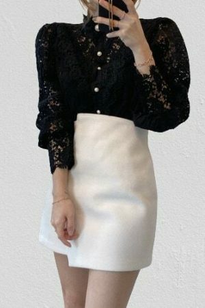 Y2K Lace Trim Victorian Blouse | Retro Stand-Up Collar