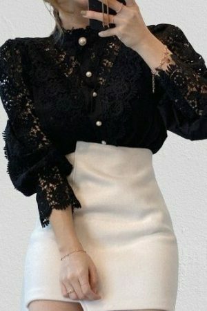 Y2K Lace Trim Victorian Blouse | Retro Stand-Up Collar