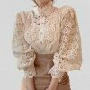 Y2K Lace Trim Victorian Blouse | Retro Stand-Up Collar