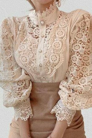 Y2K Lace Trim Victorian Blouse | Retro Stand-Up Collar