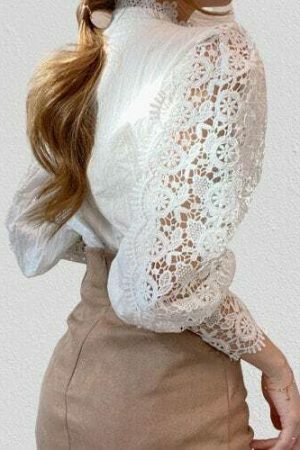 Y2K Lace Trim Victorian Blouse | Retro Stand-Up Collar