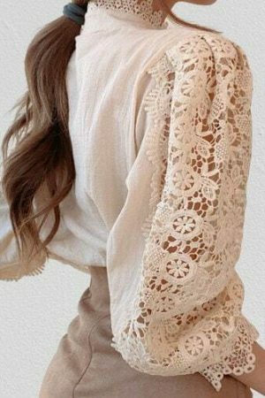 Y2K Lace Trim Victorian Blouse | Retro Stand-Up Collar