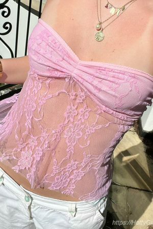 Y2K Lace Tube Top with Kawaii Corset Aesthetic