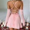 Y2K Lace-Up Back Pink Prom Dress, Backless Fairy Aesthetic Summer Party Dress