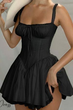 Y2K Lace-Up Corset Dress with Boning - Coquette Aesthetic Streetwear for a Stunning Birthday Look