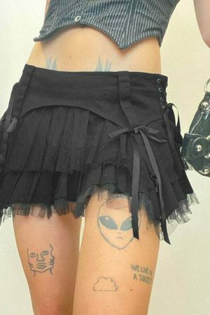 Y2K Lace-Up Mini Skirt Vintage Aesthetic Streetwear Gothic Fairycore