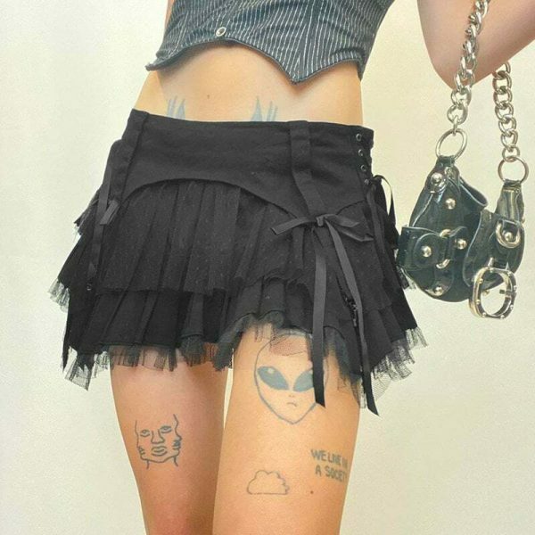 Y2K Lace-Up Mini Skirt Vintage Aesthetic Streetwear Gothic Fairycore