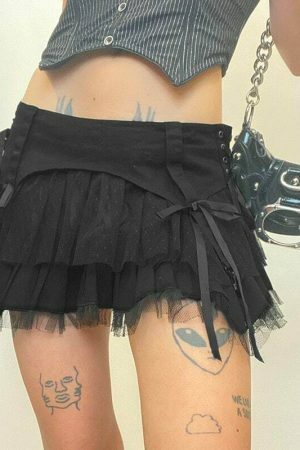 Y2K Lace-Up Mini Skirt Vintage Aesthetic Streetwear Gothic Fairycore