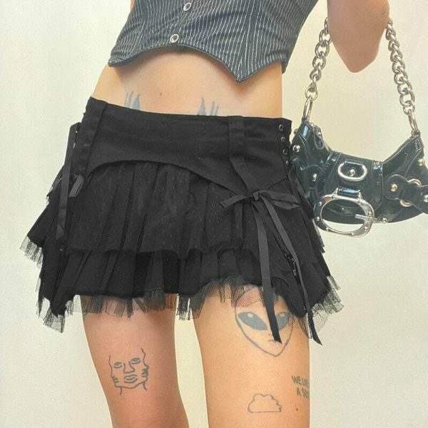 Y2K Lace-Up Mini Skirt Vintage Aesthetic Streetwear Gothic Fairycore