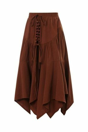 Y2K Lace-Up Pleated Grunge Midi Skirt Vintage Streetwear