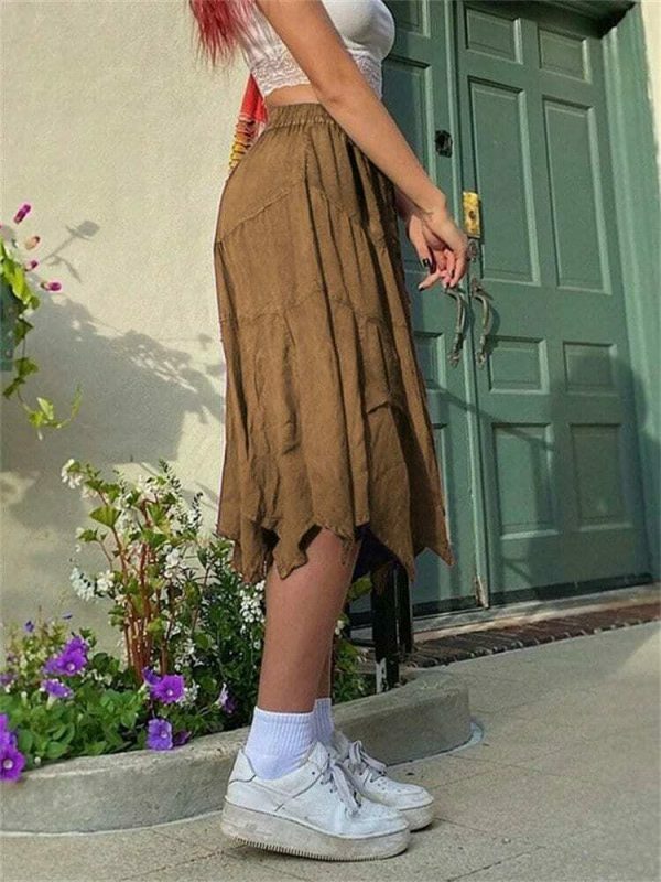 Y2K Lace-Up Pleated Grunge Midi Skirt Vintage Streetwear