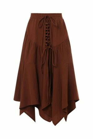 Y2K Lace-Up Pleated Grunge Midi Skirt Vintage Streetwear