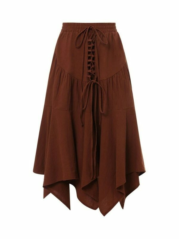 Y2K Lace-Up Pleated Grunge Midi Skirt Vintage Streetwear