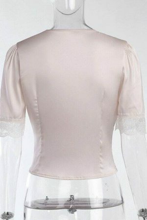 Y2K Lace V-neck Buttoned Blouse - Streetwear Chic