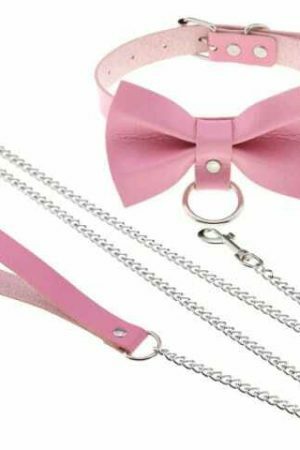 Y2K Leather Neck Collar Choker Chain Leash - Adjustable Streetwear Roleplay Accessory