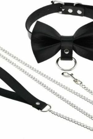 Y2K Leather Neck Collar Choker Chain Leash - Adjustable Streetwear Roleplay Accessory