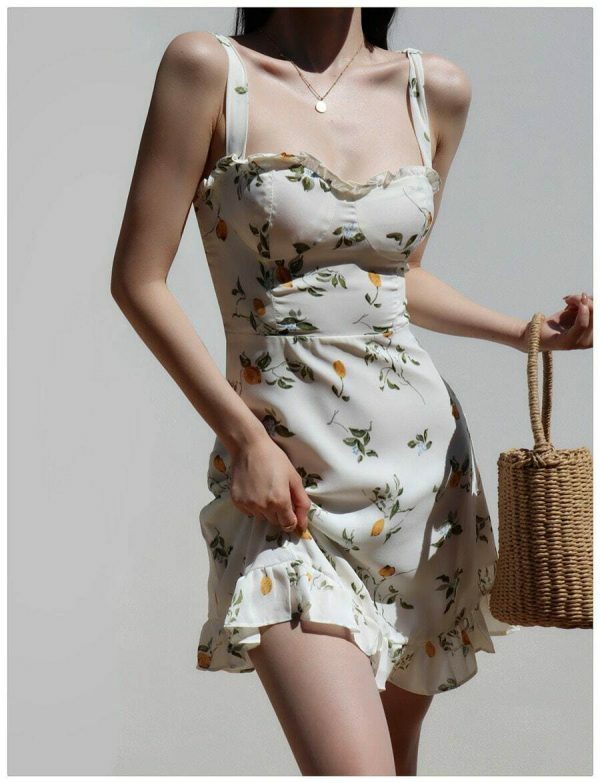 Y2K Lemon Pattern Mini Strap Dress: Streetwear Aesthetic