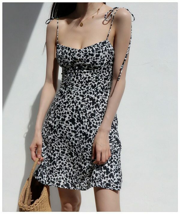 Y2K Leopard Print Mini Dress: Spaghetti Strap Chiffon Sundress