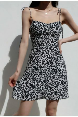 Y2K Leopard Print Mini Dress: Spaghetti Strap Chiffon Sundress