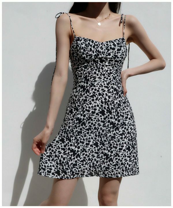 Y2K Leopard Print Mini Dress: Spaghetti Strap Chiffon Sundress