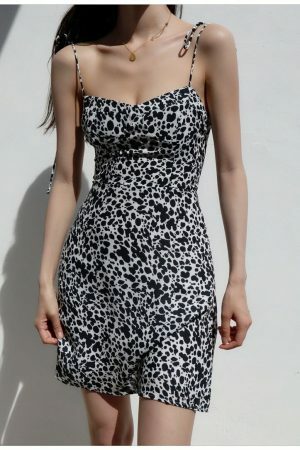 Y2K Leopard Print Mini Dress: Spaghetti Strap Chiffon Sundress