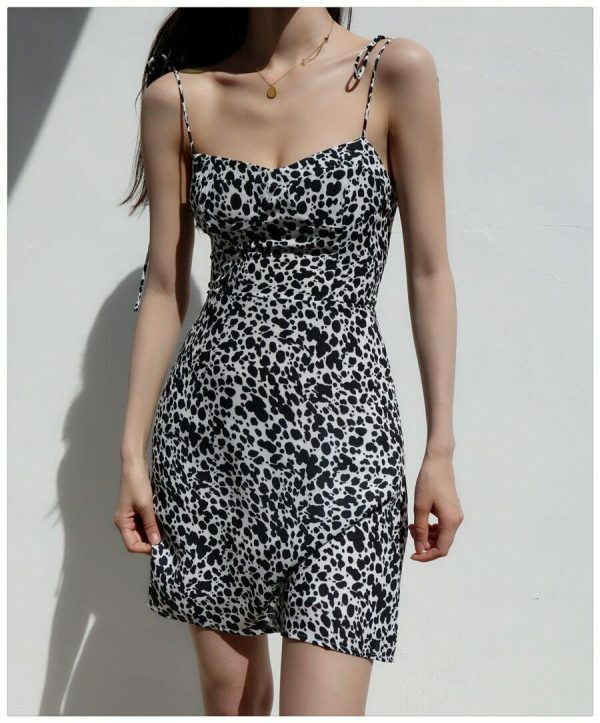 Y2K Leopard Print Mini Dress: Spaghetti Strap Chiffon Sundress