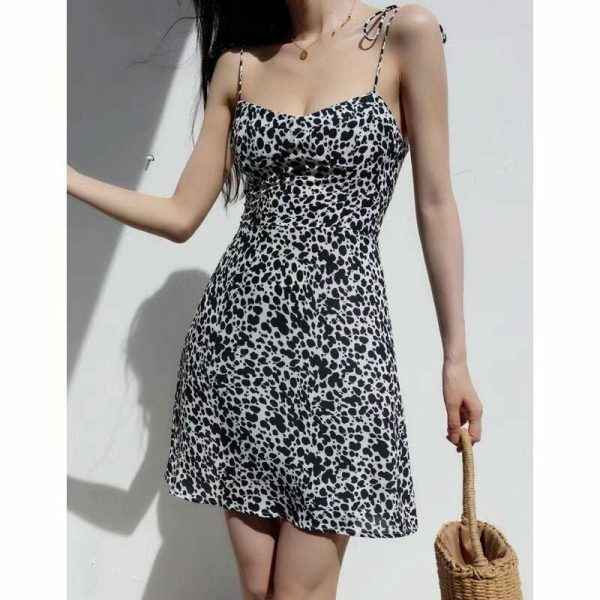 Y2K Leopard Print Mini Dress: Spaghetti Strap Chiffon Sundress