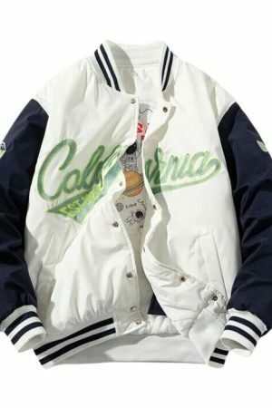 Y2K Letter Embroidery Baseball Jacket Vintage Japanese Streetwear Top