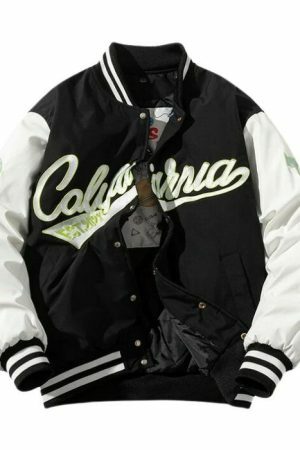 Y2K Letter Embroidery Baseball Jacket Vintage Japanese Streetwear Top