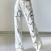 Y2K Letter Print High Waist Baggy Denim Jeans for Women