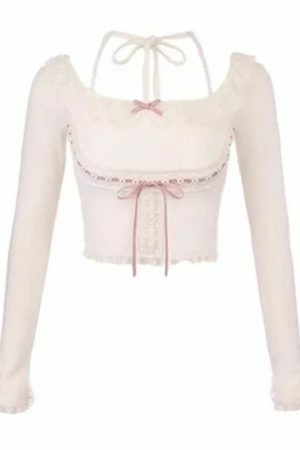 Y2K Lolita Bow Lace Streetwear Top