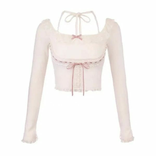 Y2K Lolita Bow Lace Streetwear Top