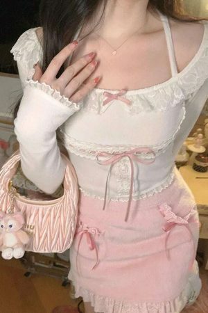 Y2K Lolita Bow Lace Streetwear Top