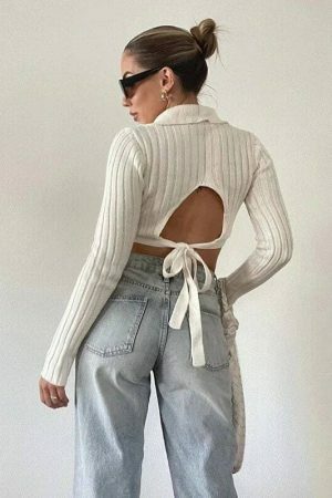 Y2K Long Sleeve Crop Top - Trendy Sexy Lolita Streetwear Fashion