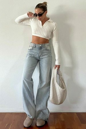 Y2K Long Sleeve Crop Top - Trendy Sexy Lolita Streetwear Fashion